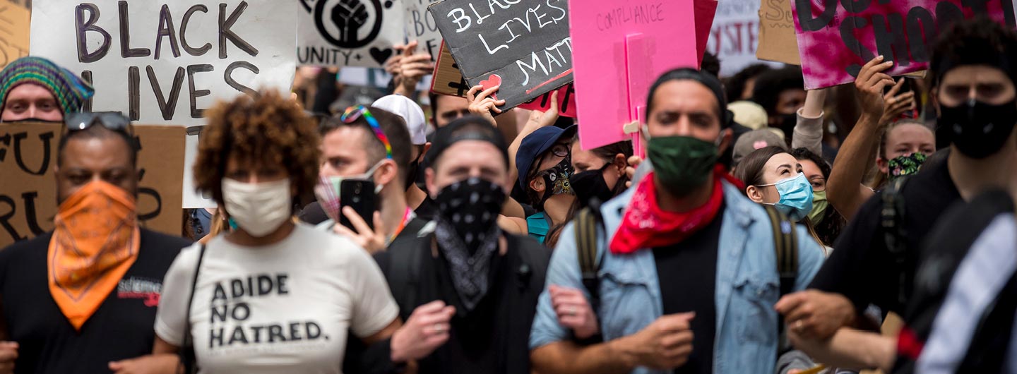 protesters marching