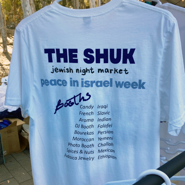 tshirt with blue and black text